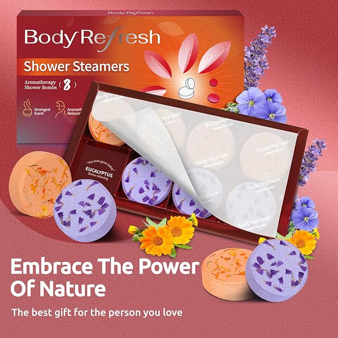 Shower Steamers Aromatherapy - 8 Pack Shower Bombs with Essential Oils, Mothers Day Gifts for Mom Wife, Birthday Gifts for Women Self Care Relaxation Home SPA Stress Relief Teacher Appreciation Gifts