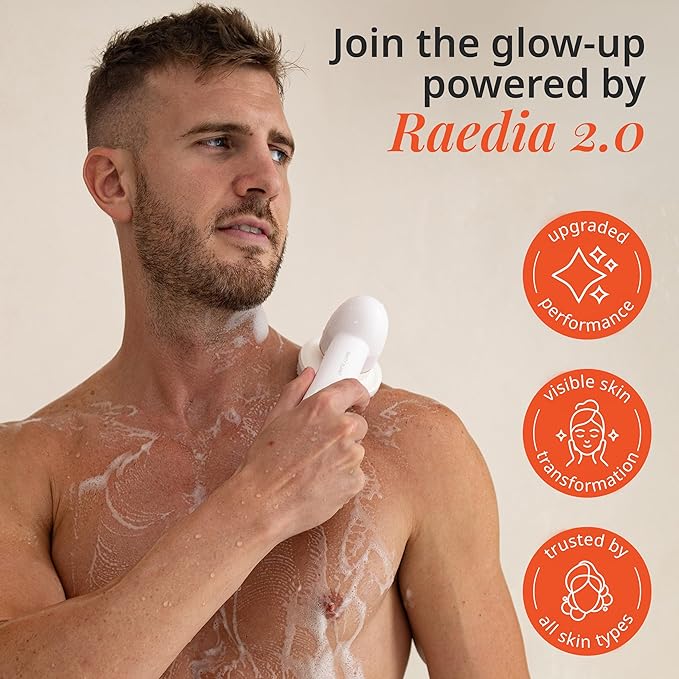 Raedia 2.0 Handheld Facial Cleansing Brush with 4 Interchangeable Brush Heads by Vanity Planet - Lightweight Daily Cleansing Brush for Glowing Skin - Water Resistant Face Exfoliator - Grey