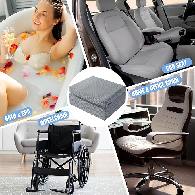 MABOZOO Foldable Hot Tub Booster Seat, Adjuatable 2 Heights Extra Thick Hot Tub Pillow Bath Seat with Back Support Cushions, Washable Hot Tub Seat Cushion for Indoor Outdoor (Gray)