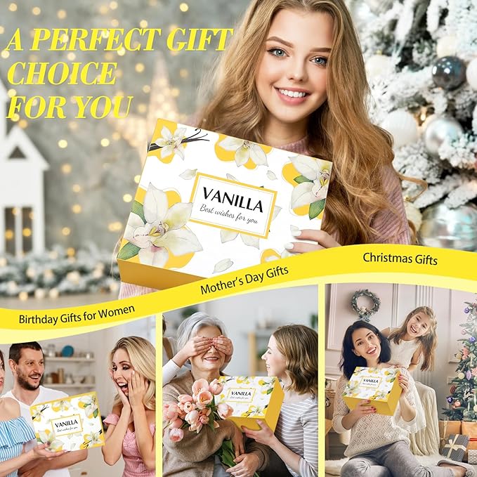 Mothers Day Gifts for Mom, Birthday Gifts for Women, Relaxing Spa Gift Baskets for Women, Warm Vanilla Self Care Bath and Body Gift Set Care Package for Her Wife Mom Female Friends Bestie Sister