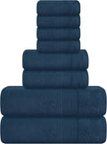 Belizzi Home 8 Piece Towel Set 100% Ring Spun Cotton, 2 Bath Towels 27x54, 2 Hand Towels 16x28 and 4 Washcloths 13x13 - Ultra Soft Highly Absorbent Machine Washable Hotel Spa Quality - Mineral Blue