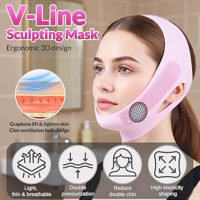 Stainless Steel Gua Sha Facial Tool & V Line Lifting Mask Set 2Pcs: Guasha Tool for Face Massage & Chin Strap for Sleeping, Skin Self Care Gifts for Women, Jawline Shaper, V Shaped Face Mask-Lilac