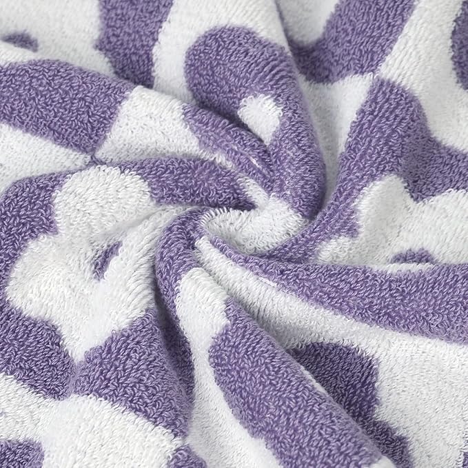 Jacquotha 2-Pieces Luxury Bath Towels Checkered Floral, Purple Towels for Women Girls Shower Body 27.5x55 Inches, Cute Bathroom Decor, Cotton