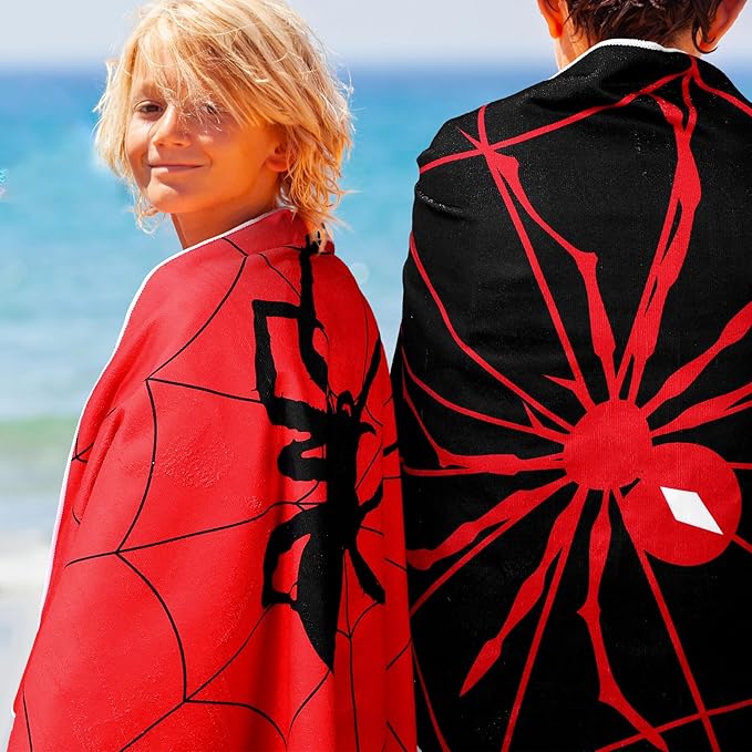 Peryiter 2 Pcs Spider Beach Towel Quick Dry Towels Swimming Bath Shower Pool Travel Trips Vacations Absorbent Soft Beach Blanket, 58 x 28 Inches (Classic Spider)