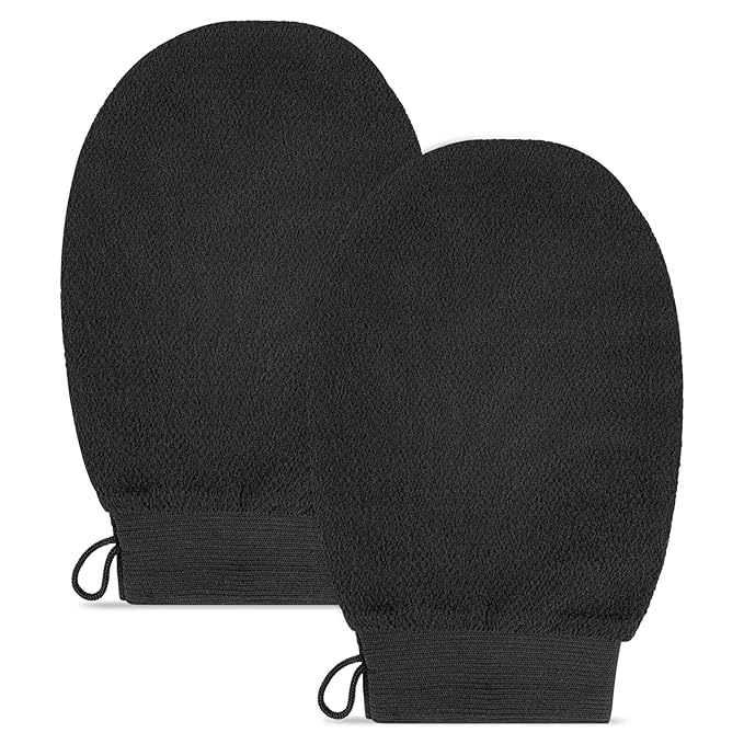 2 Pack Black Exfoliating Glove – Viscose Fiber Exfoliating Body Scrubber, Korean Exfoliating Mitt for Deep Pore Cleansing & Dead Skin Removal, Ideal for Daily Shower Use