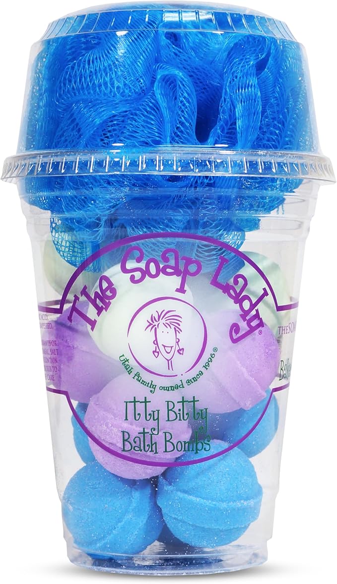 The Soap Lady Itty Bitty Bath Bombs - Paradise Glow - Includes Loofah - .65oz Bath Bombs