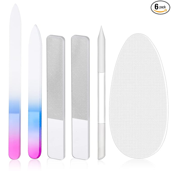 Zhehao 6 Pcs Glass Nail File and Nail Shiner Set Manicure Pedicure Glass File Buffer Cuticle Trimmer Nano Finger Nano Foot Scrubber Callus Remover Foot Care Pedicure Fingernails Toenail (Blue Purple)