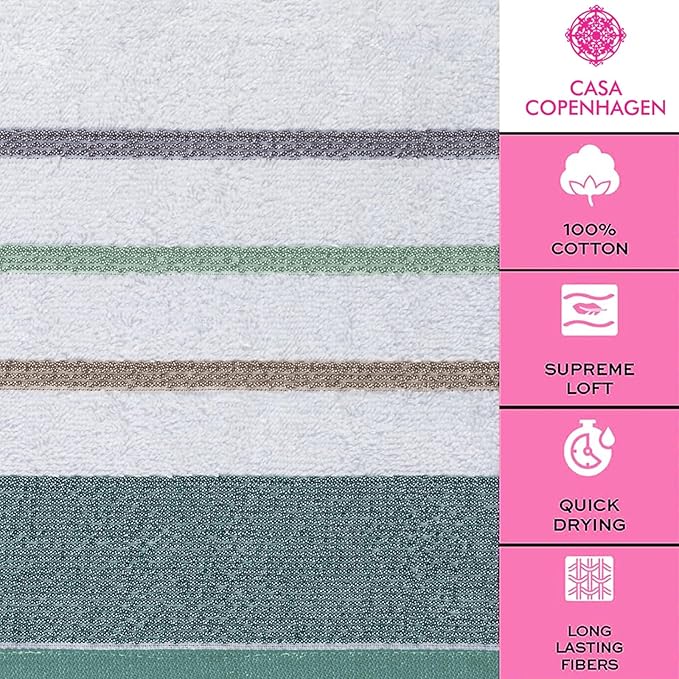 CASA COPENHAGEN White Bay 4Pcs 100% Egyptian Cotton Designer Hand Towels Gift Set- Grey - Sea Grass 600 GSM, 28"x16", 4Hand Towels for Bathroom Set for Women & Men