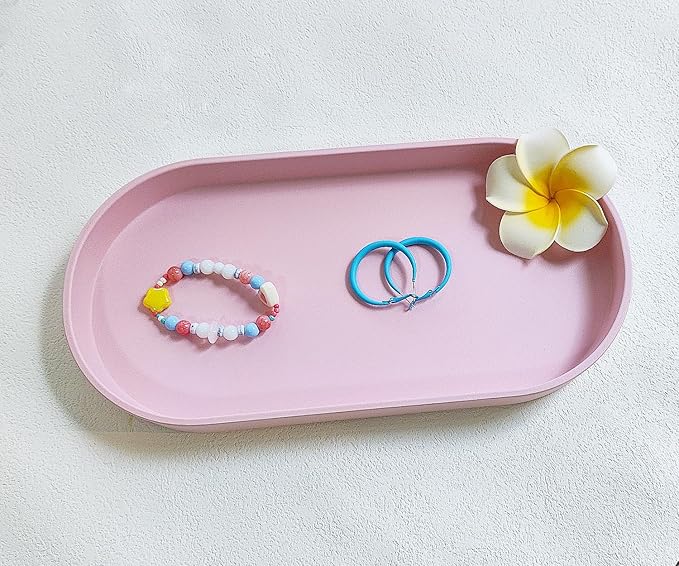 Pink Small Tray (11.8 inch), 3 Pack Oval Tray for Kitchen Counter, Bathtub Bathroom Vanity Items, Countertop Organizer, Coffee Accessory, Bar, Serving Seasoning, Salt and Pepper, Soap.