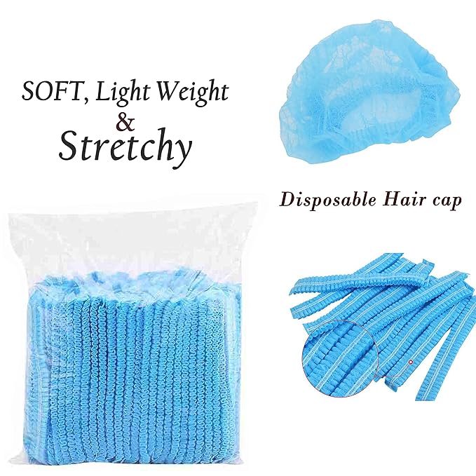 100 Pcs 21” Disposable Bouffant Caps, Hair Head Cover Net, Non-Woven, Medical, Labs, Spa, Nurse, Tattoo, Food Service, Health, For Men and Women (blue)…