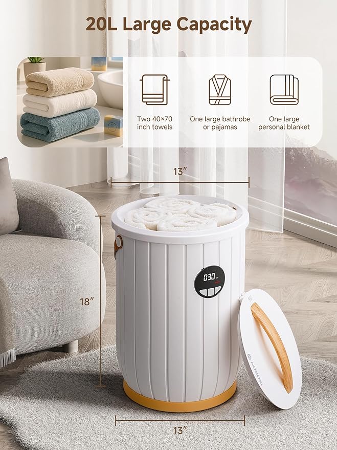 AAOBOSI Large Towel Warmers for Bathroom with Digital Display,20L 4 Timer& Auto Shut Off，Fast Warming, Blankets & Robes, Portable Electric Warmer for Bathroom,SPA，PJ's and More