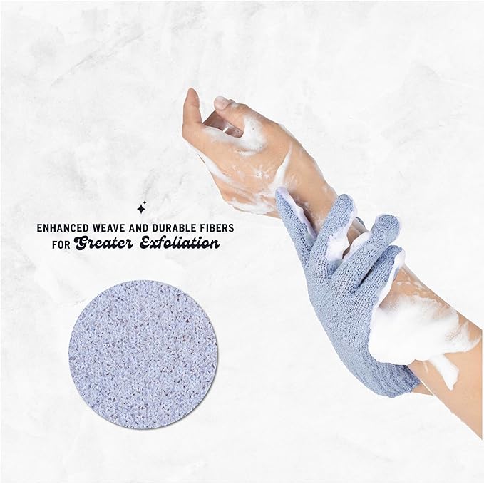 4 Pairs Exfoliating Gloves, 100% Nylon, Dual Texture Body Scrub for Spa, Massage & Dead Skin Removal, Multi-Color Shower Bath Accessories (Light Blue/Periwinkle)