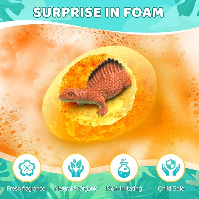 Bath Bombs for Kids with Surprise Toys Inside - 9 Pack Dinosaur Bath Bombs Gift Set, Dinosaur Toys for Kids 3 4 5 6 7 8 9 Years, Birthday Gifts for Kids, Bubble Bath Fizzes Bath Toy