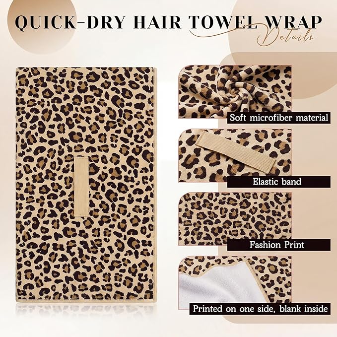1 Pcs 40 x 24 Inches Large Microfiber Hair Towels Quick Dry Hair Towel Wrap for Women, Suitable for Home, Recreation, Beach, Yoga, Gym, Camping, Etc (Leopard)