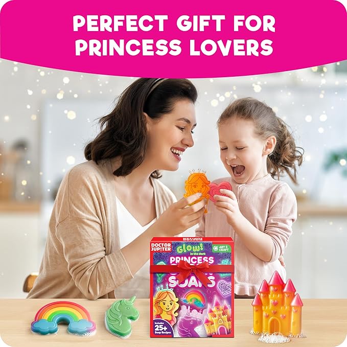 Doctor Jupiter Glow in The Dark Princess Soap Making Kit - Girls Crafts DIY Project for 4+ Year Old Kids | Birthday Gift Ideas for Girls Ages 4 5 6 7 8 12, Princess Toys