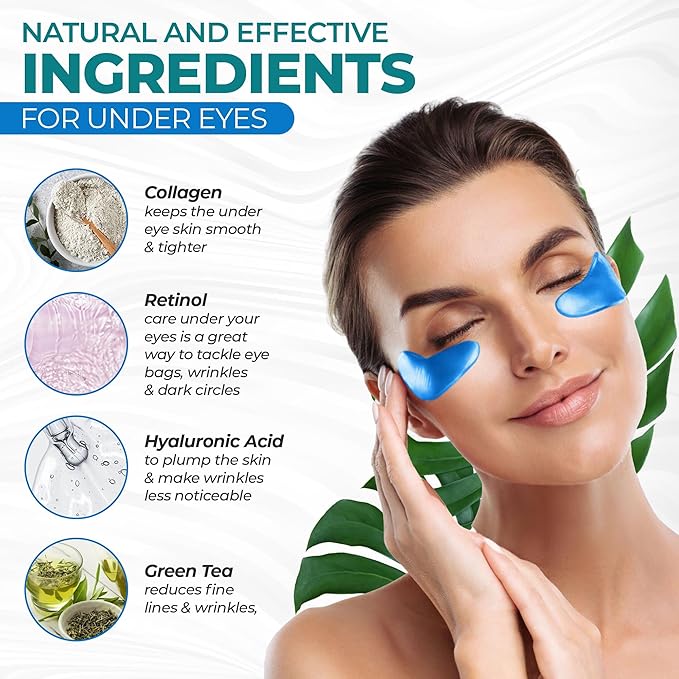 Eye Patches for Reducing Puffy Eyes and Dark Circles (60 patches), Wrinkles (Anti - Wrinkle) | Eye mask patches for Skincare with Retinol, Collagen, Hyaluronic Acid, Green Tea | Anti Wrinkle Patches