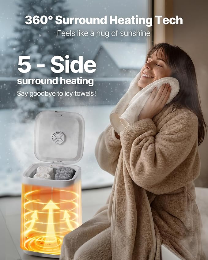 VEVOR Towel Warmers for Bathroom, Towel Warmer Bucket with Child Lock & High-Temp Light & 24H Delay Timer & Auto Shut Off Fits up to 4 Oversized Towels, Blankets, Clothes, Bathrobes and More, White