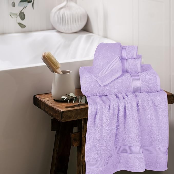 Elvana Home Ultra Soft 6 Pack Cotton Towel Set, Contains 2 Bath Towels 28x55 inch, 2 Hand Towels 16x24 inch & 2 Wash Coths 12x12 inch, Ideal for Everyday use, Compact & Lightweight - Dark Purple