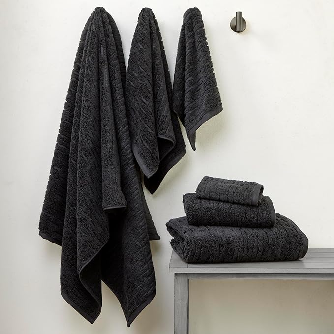 SKL Home CloudSoft 100% Cotton Luxury 6-Piece Towel Set, 600 GSM, Ultra Plush & Absorbent - 2 Bath Towels, 2 Hand Towels, 2 Washcloths, Slate