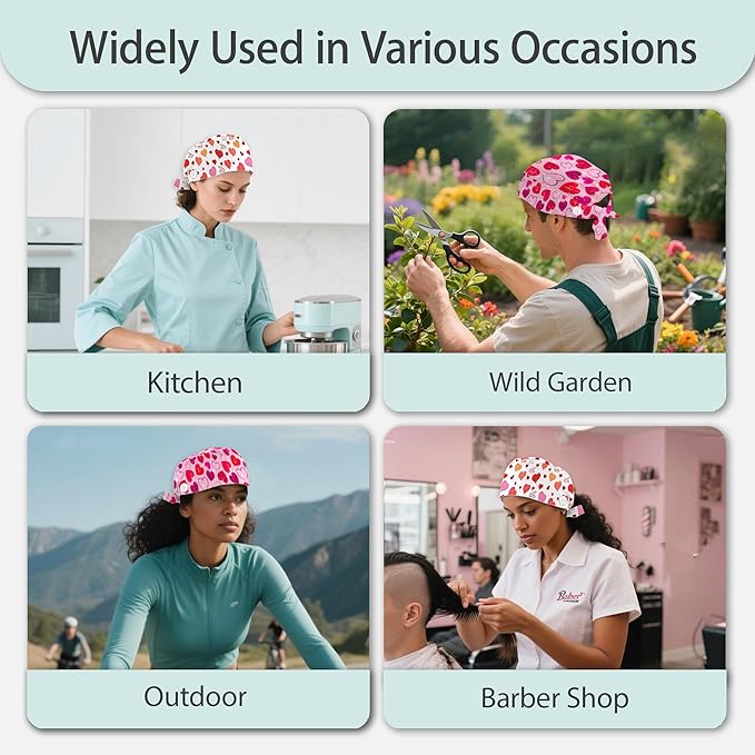 2 Pcs Working Cap with Sweatband for Women Men, Adjustable Cleaning Working Hats, Nurse Surgical Caps