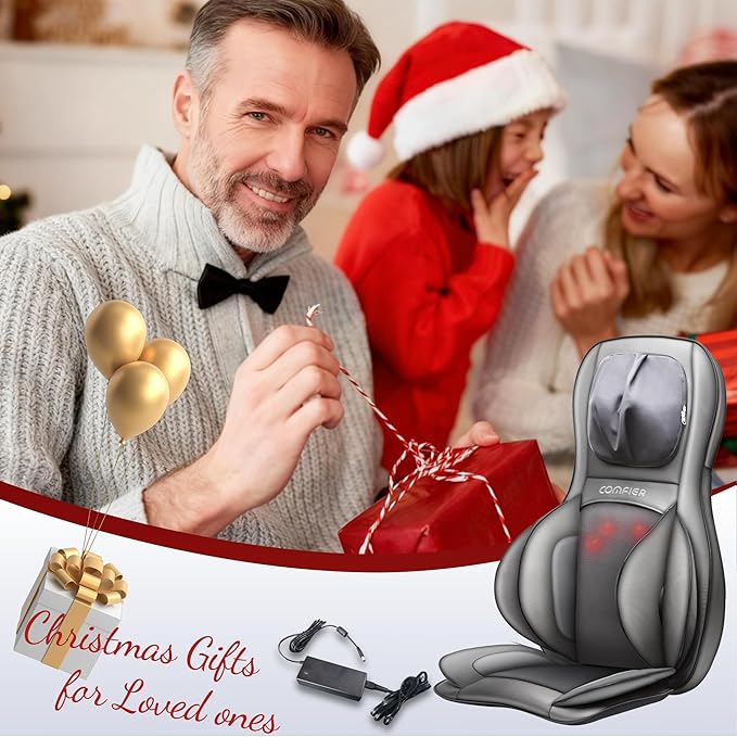 COMFIER Back Massager for Pain Relief Deep Tissue, Shiatsu Neck and Back Massager with Heat, Rolling & Compression Massage Chair Pad for Office Chair, Full Body Massage Chair Gift for Mom Dad
