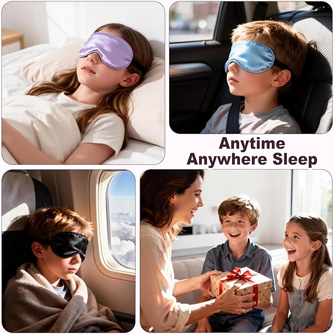 Kids Sleep Mask, Kids Eye Mask for Boys Girls, Kid Silk Eye Masks with Adjustable Strap for Sleeping, 100% Light-Blocking Sleep Eye Cover, Includes Protective Laundry Bag (Rose red)