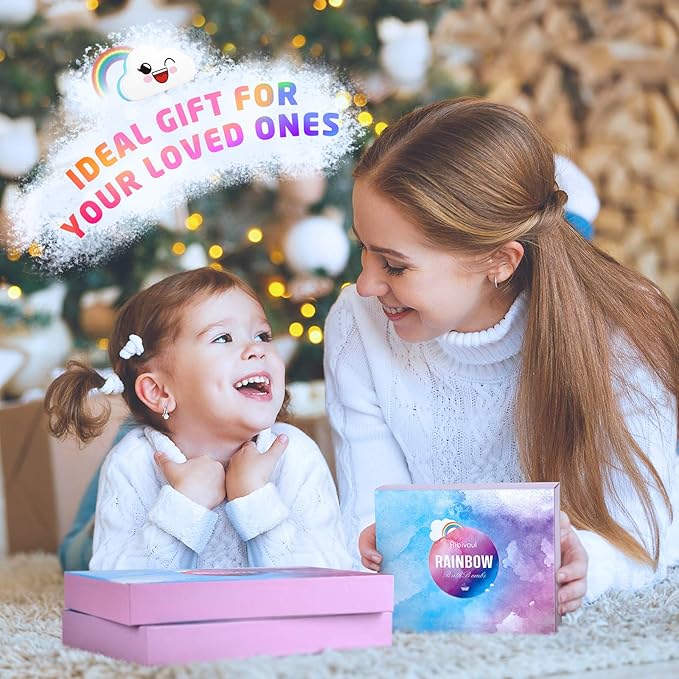 Rainbow Cloud Bath Bomb Gift Set, Bulk Kids Bath Bombs for Toddler Girls Individually Wrapped, Natural Bubble Bath Bombs for Kids Stocking Stuffers Halloween Christmas Birthday Gifts for Kid