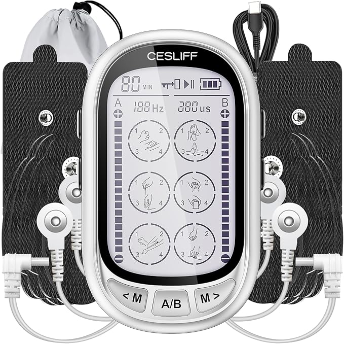 CESLIFF Dual Channel TENS EMS Unit Large Screen 24 Modes 36 Levels Intensity Muscle Stimulator, Rechargeable Electric Pulse Massager TENS Machine for Lower Back Neck Shoulder Pain Relief with 10 Pads
