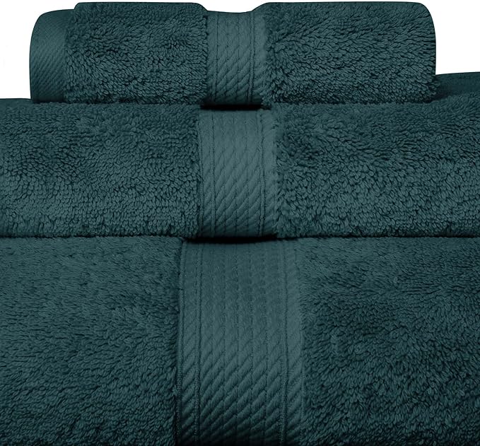 Superior Egyptian Cotton Pile 3 Piece Towel Set, Includes 1 Bath, 1 Hand, 1 Face Towel/ Washcloth, Ultra Soft Luxury Towels, Thick Plush Essentials, Guest Bath, Spa, Hotel Bathroom, Teal