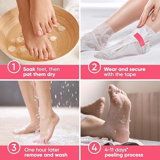 Foot Peel Mask - Foot Mask for Baby Soft Skin - Remove Dead Skin, Dry, Cracked Feet & Callus, Foot Spa, Made with Aloe Vera Extract for Women and Men (2 Pairs) | Strawberry & Aloe