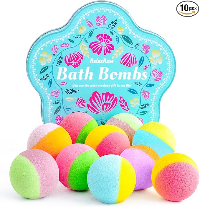 Bath Bomb Gift Set – 10 Handmade Bath Bombs with Natural Ingredients, 5 Aromatic Scents, Relaxing Spa Bombs for Women, Men, and Kids, Best Birthday Gifts for Stress Relief and Relaxation