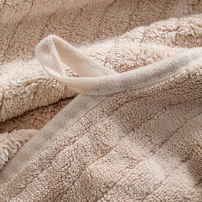 YTYC 39x78 Bath Sheets Extra Large Bath Towels Set for Adults Super Soft Absorbent Striped Microfiber Oversized Bathroom Towels - Beige, 6 PCS