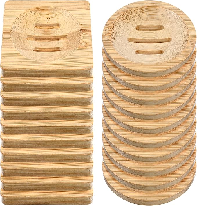 20Pcs Bamboo Soap Dishes 3 Inch Wooden Soap Tray Soaps Holder for Bathroom Shampoo Bar Holder for Shower Bamboo Round Soaps Dish Self-Draining Bar Soap Holder for Home Kitchen Travel Bath Tub