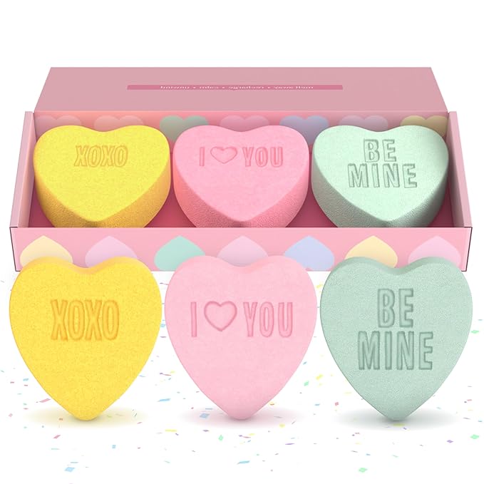 Mother's Day Heart Bath Bombs for Mom (3 Pack) - Relaxing Bubble Bath and Spa Essential - Gift for Her or Mothers Day Gift with Strawberry, Lemon + Fruit Scents, Handmade in USA by Two Sisters