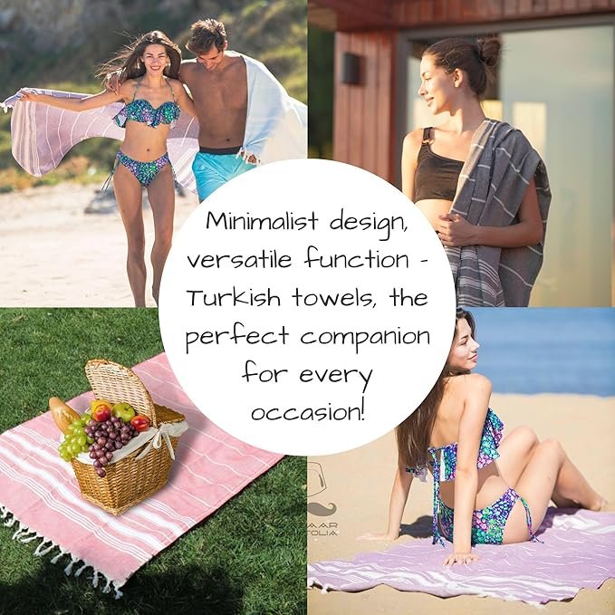 Bazaar Anatolia Turkish Beach Towel – 100% Cotton, Quick Dry, Sand Free Towel for Bathroom, Travel, Camping – Oversized 71x39 Inches – Stripe Red