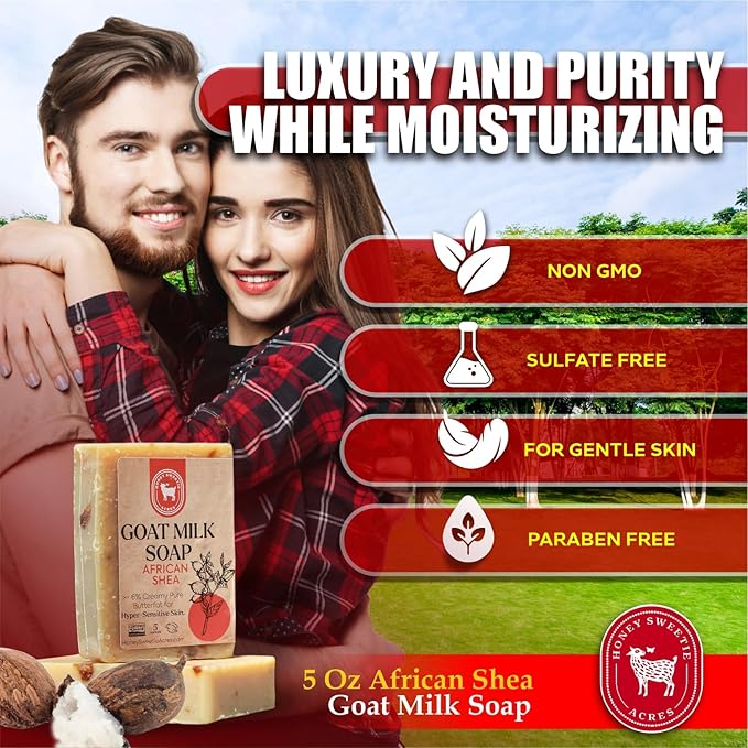 Honey Sweetie Acres African Shea Goat Milk Soap - Handmade 5 oz Bar, Made with Natural Ingredients, Moisturizing & Gentle, Made in the USA