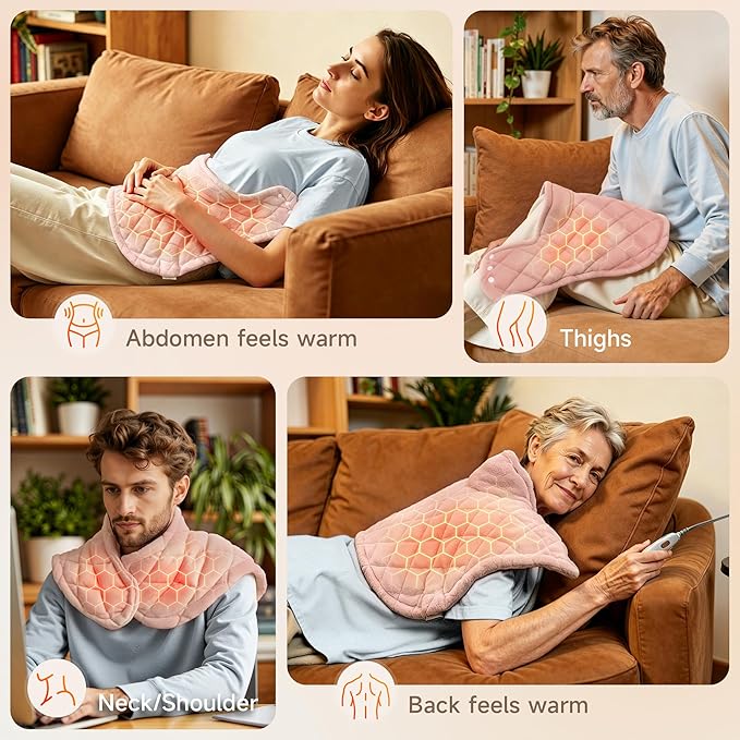 GOTCOZY Heating pad for Neck and Shoulders Pain Relief-Heat Wrap pad with Deep Penetrating Heat, 3H Auto Shut Off, 6 Heat Settings, 22"x23"Size, Ideal Gift for Women, Men, Elderly (Rose Pink)