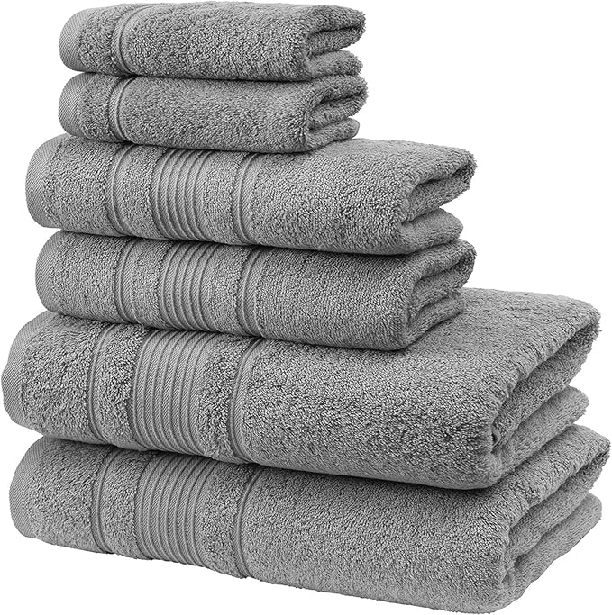Personalize Your Towels with Custom Embroidery: Names, Monograms, and Initials. Perfect For Kids, Adults, Travel, Gifts, 6-Piece Towel Set; 2 Bath Towels, 2 Hand Towels, and 2 Wash Cloths - Grey