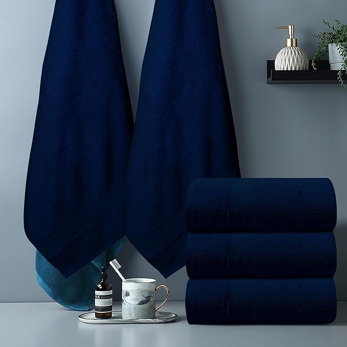 Softolle 100% Cotton Luxury Bath Sheets - Pack of 2 (35" x 70") | Super Soft, Quick-Dry & Highly Absorbent Towels for Bathroom, Home, Spa & Gym (Navy Blue)