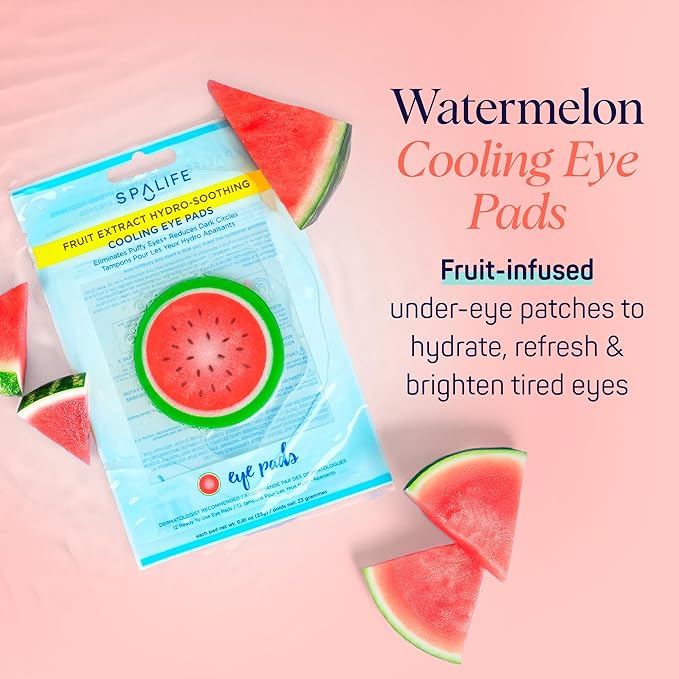 SpaLife Watermelon Cooling Eye Pads, Mothers Day Gifts, 48 Hydrating Under Eye Patches for Puffiness, Dark Circles, and Tired Eyes, Infused with Hyaluronic Acid, Glycerin, and Vitamin C, Fruity Scent