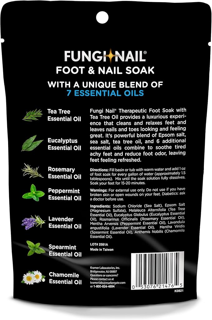 Fungi-Nail Foot & Nail Soak with Tea Tree Oil - Moisturize, Reduce Foot Odor, & Soothe Aching Feet - A Therapeutic Blend of Rich Mineral Epsom Salt, Pure Sea Salt, and 7 Essential Oils - 1 Pound