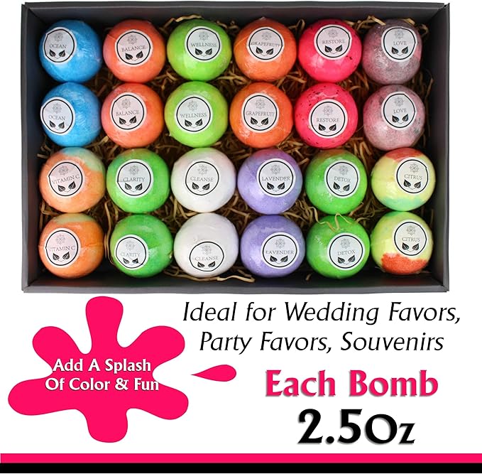 Bath Bombs Gift Set for Women and Men. 24 Luxury Bath Bombs Individually Wrapped Bulk Box. Moisturizing Organic Bath Bombs for Women, Men and Kids! Best Bath Bomb Set for Teens Too! Gifts for Him