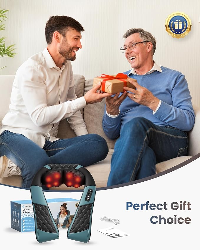 COMFIER Cordless Neck Massager with Heat, Deep Kneading 3D Shoulder Massage for Tired Muscles, FSA Eligible, Lightweight Portable for Home Travel, Mothers Day Gift for Mom