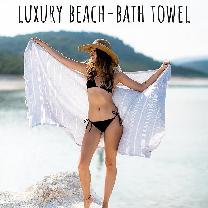 Ray Silver Turkish Beach Towel – 100% Cotton 40x71 Quick Dry Oversized Sand Free Lightweight Blanket for Travel Camping Bath Sauna Pool Gym Yoga (1pc - S-Gray)