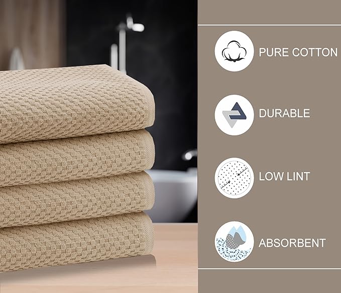 COTTON CRAFT Waffle Bath Towel - Set of 4 Luxury Euro Spa Waffle Weave Towels - 100% Ringspun Cotton Bath Towel - Super Absorbent Quick Dry Bath Towel Set - Oversized 30 inches x 56 inches - Linen
