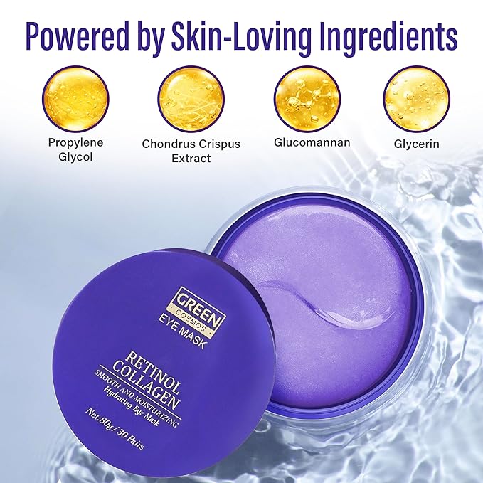 Retinol Collagen Under Eye Patches - Hydrogel Eye Pads (60 patches) with 95% Retinol & 5 Micro Collagen. Nourishing & Non Irritating Eye Gel Mask. Sealing Cap & Spatula Included.