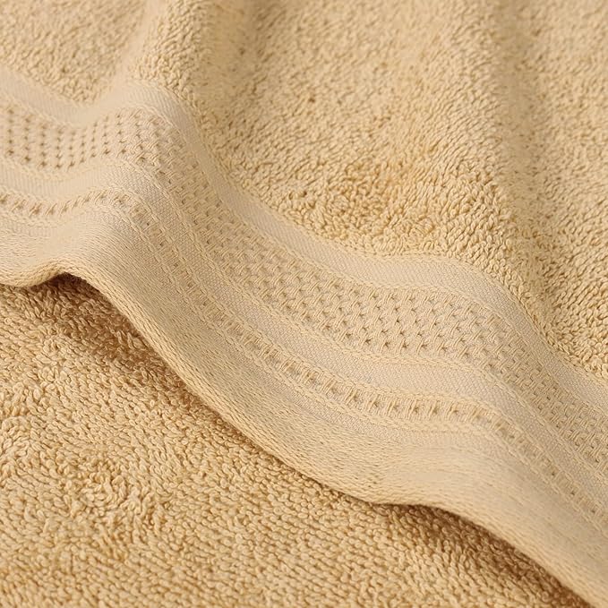 Superior Honeycomb Cotton Medium Weight Towels, for Guest Bath, Master Bathroom, Shower, Quick Dry, Adults, Home Essentials, Textured Waffle Border, Towel Set, Bath Towels, Set of 4, Gold