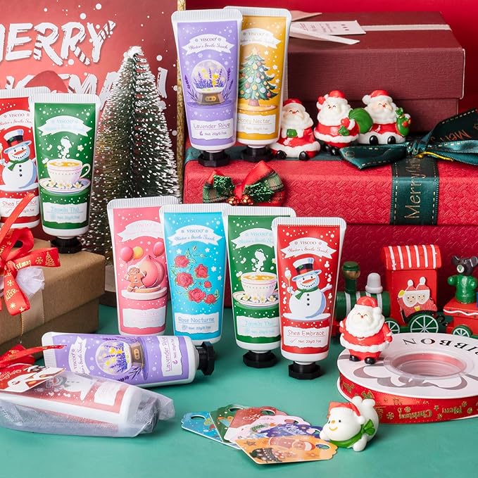 VISCOO 120 Sets Christmas Hand Cream Gift Set for Women, Hand Lotion In Bulk for Dry Cracked Hands Travel Size,Christmas Gifts with Cards and Organza Gift Bags, Stocking Stuffers for Women Teen Girls