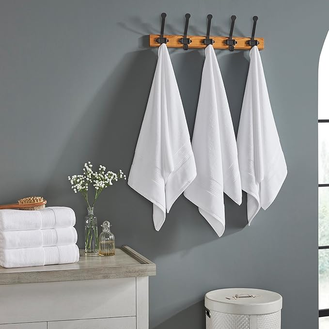 Modern Threads Hotel Collection 6-Pack 100% Ring Spun Cotton, Highly Absorbent Quick Drying Bath Towel Set, White, 27x54