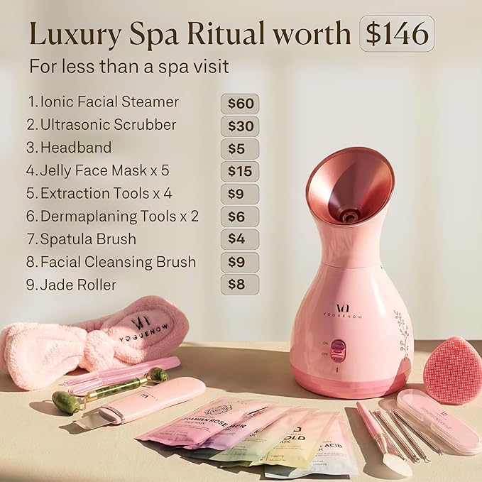 Facial Steamer Spa Kit with Complimentary 17 Skin Care Tools | Face Steamer for Facial Deep Cleaning with Towel Warmer & Humidifier Mode| Self Care Spa Gifts for Women, Mothers Day Gifts for Mom